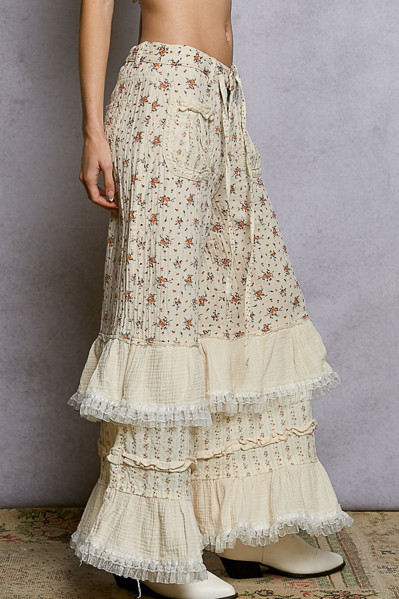Lucia Ruffle and Gauze Floral Pants
