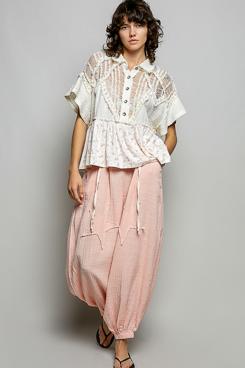 Tabby Cream Pearl and Lace Floral Top