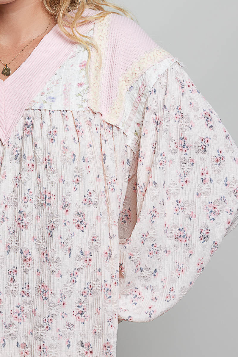 Avery Blush Pink V Neck Floral Top