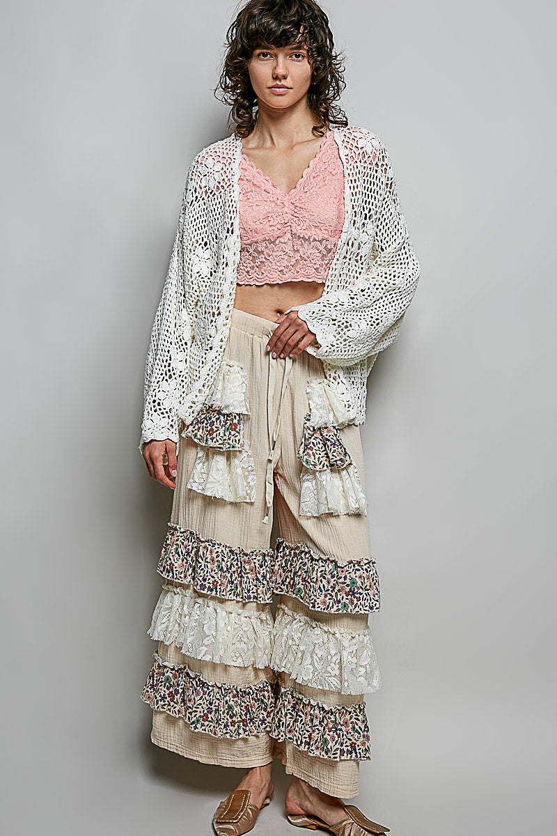Natasha Crochet Open Knit Cardigan in Cream