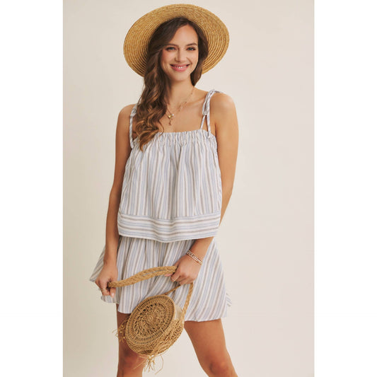 AMALFI EASY WARM SEASON STAPLE STRIPED TIE-STRAP COTTON TOP AND SHORTS SET