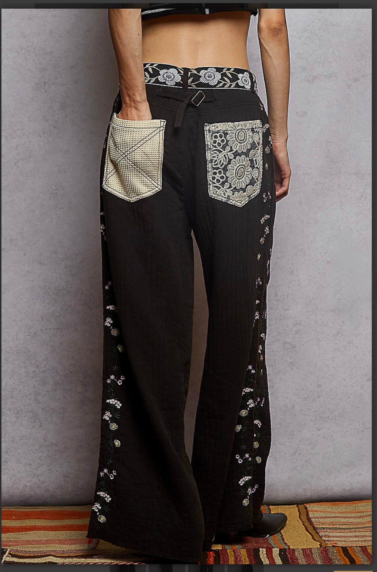 Pol gauze thermal and embroidery pants