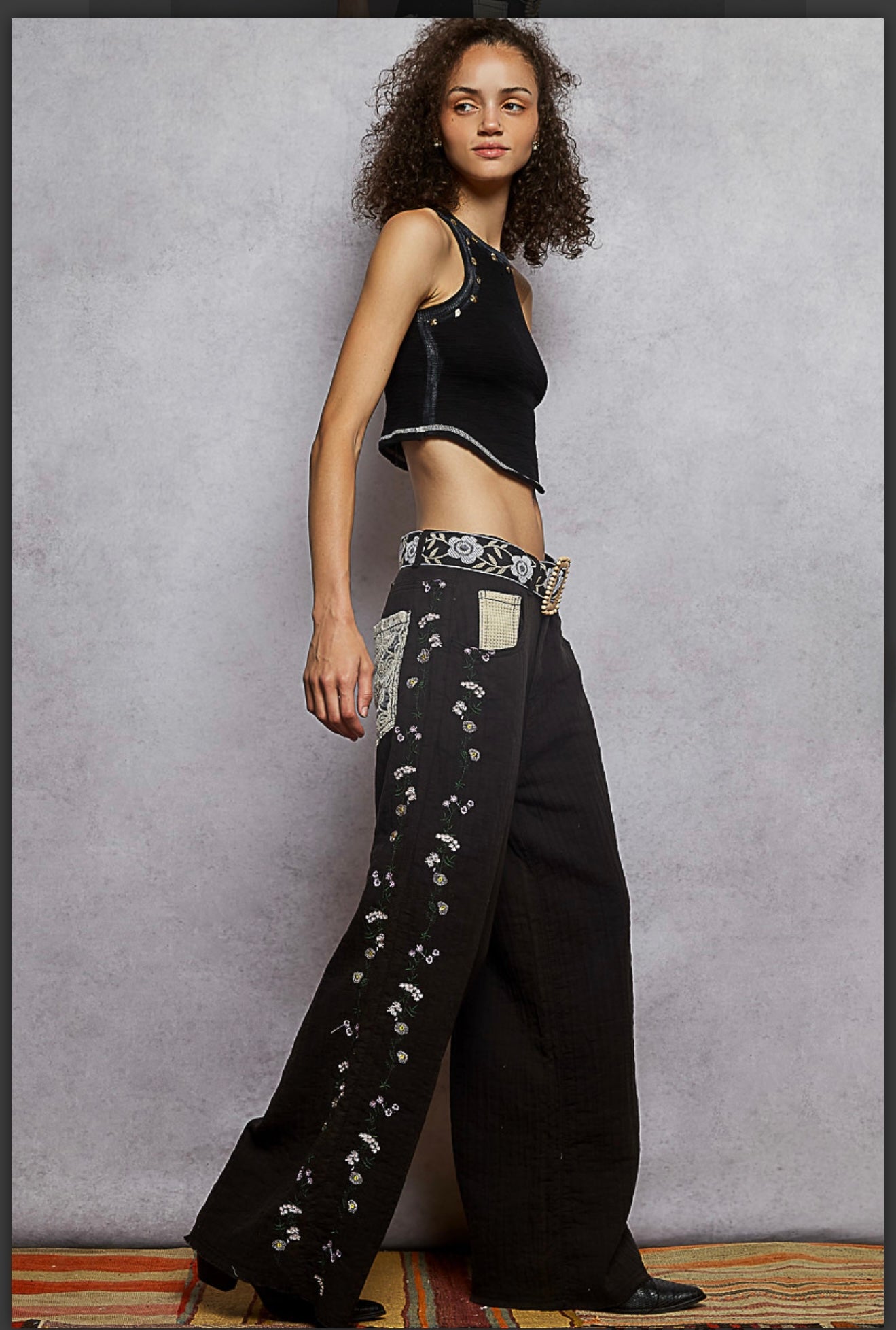 Pol gauze thermal and embroidery pants