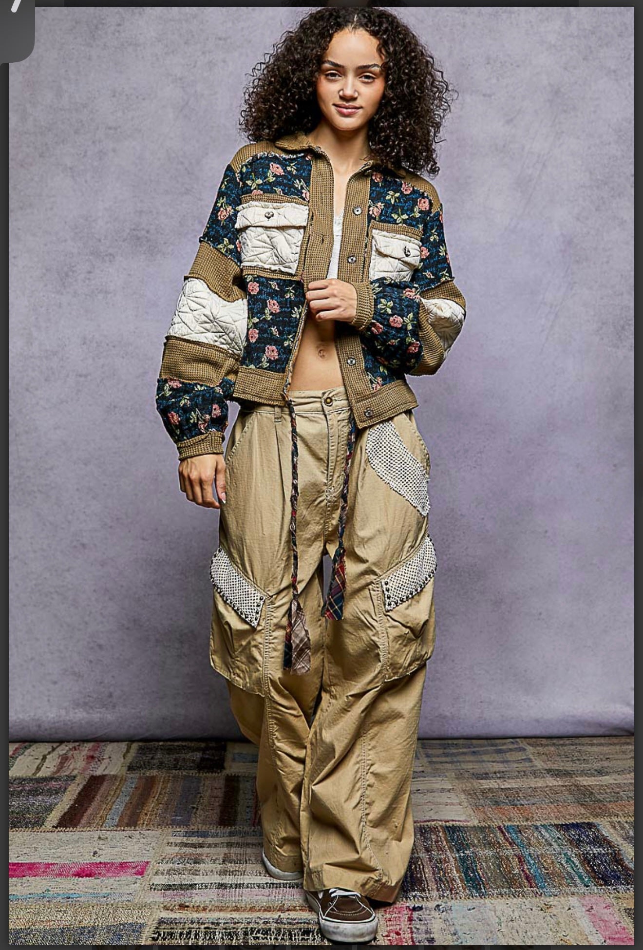 Pol Tapestry and Waffle Knit Jacket