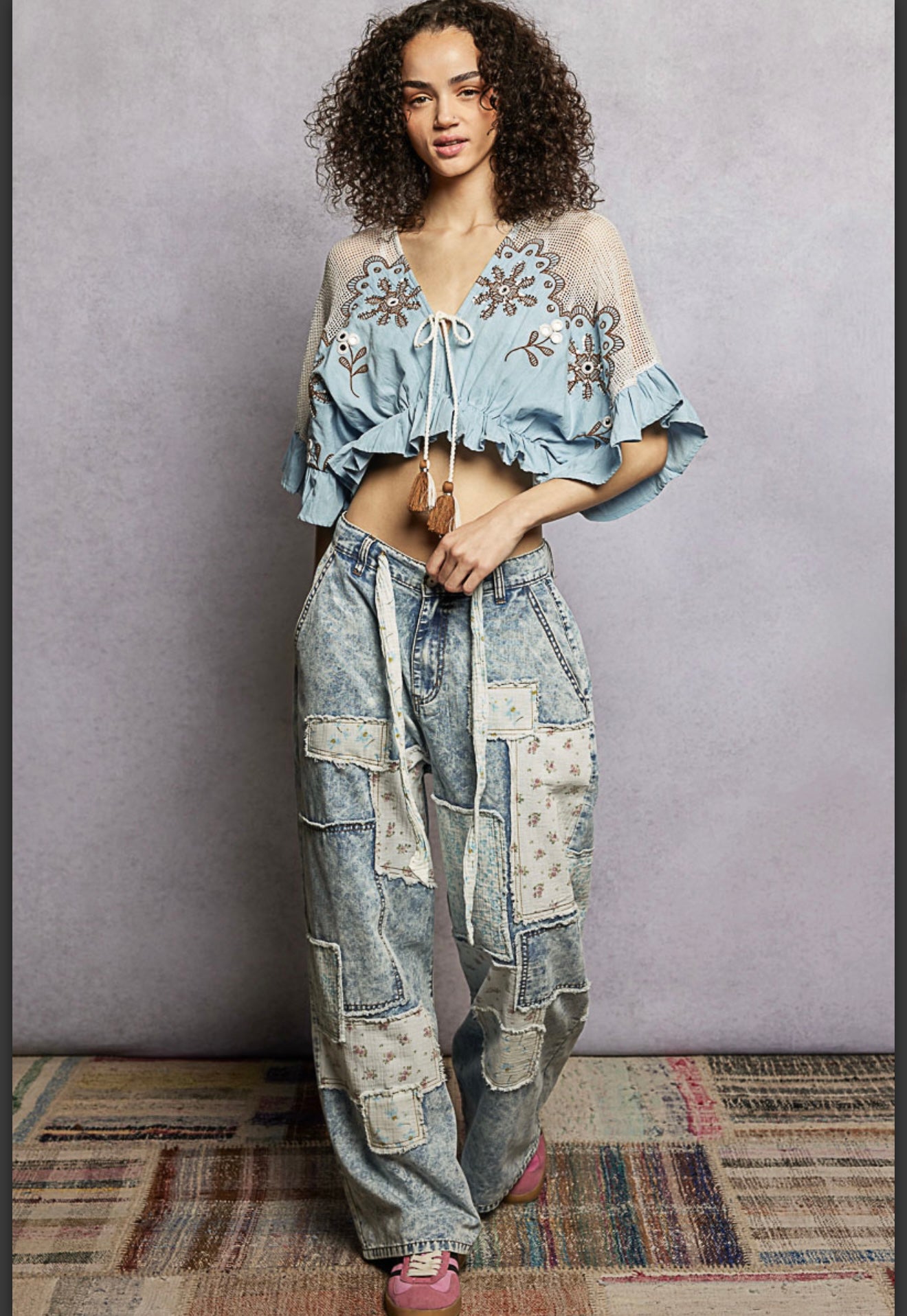 Abigail Acid Denim Wash Patch Jeans