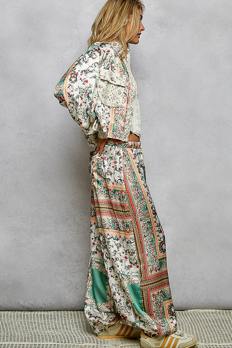 Sarah Satin and Crochet Pants