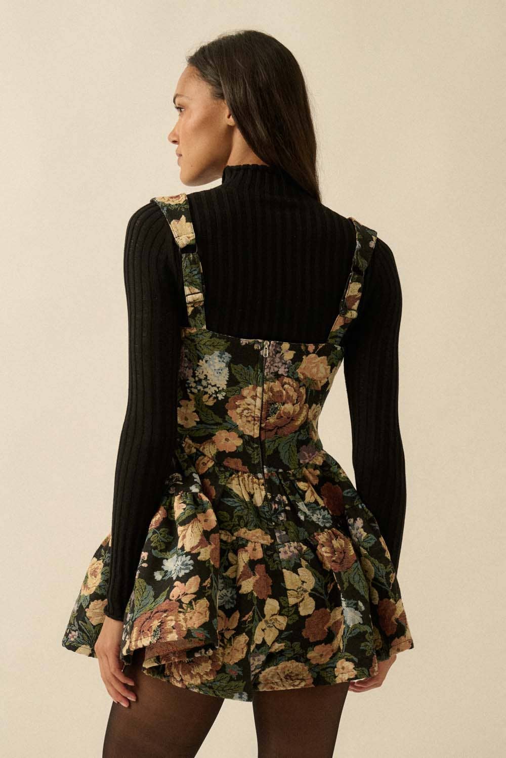 Floral Jacquard Tapestry Tiered Ruffle Romper