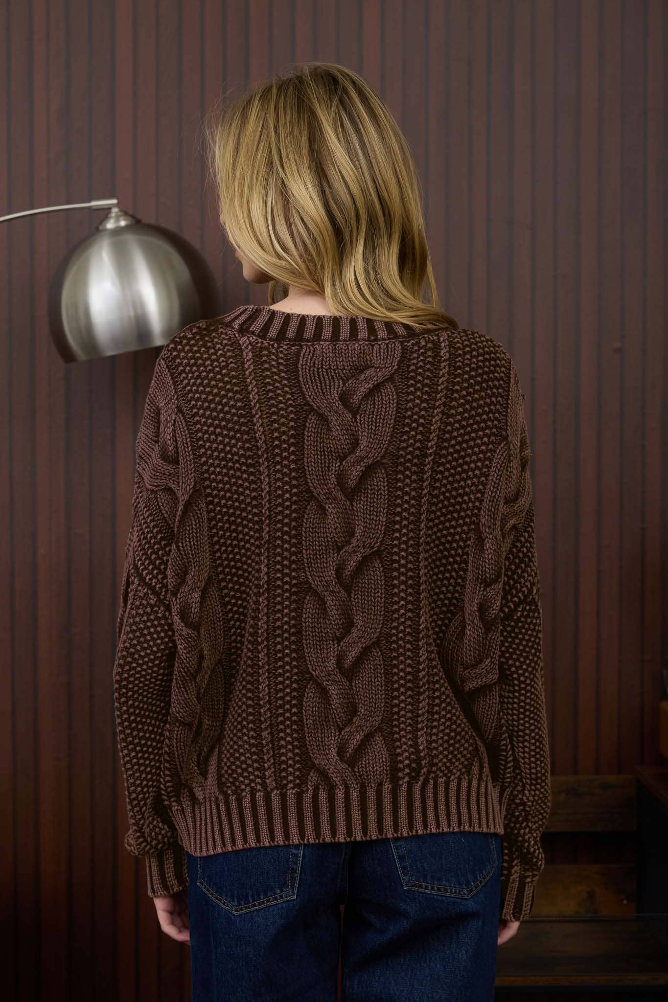 WASHED CABLE KNIT PULLOVER SWEATER