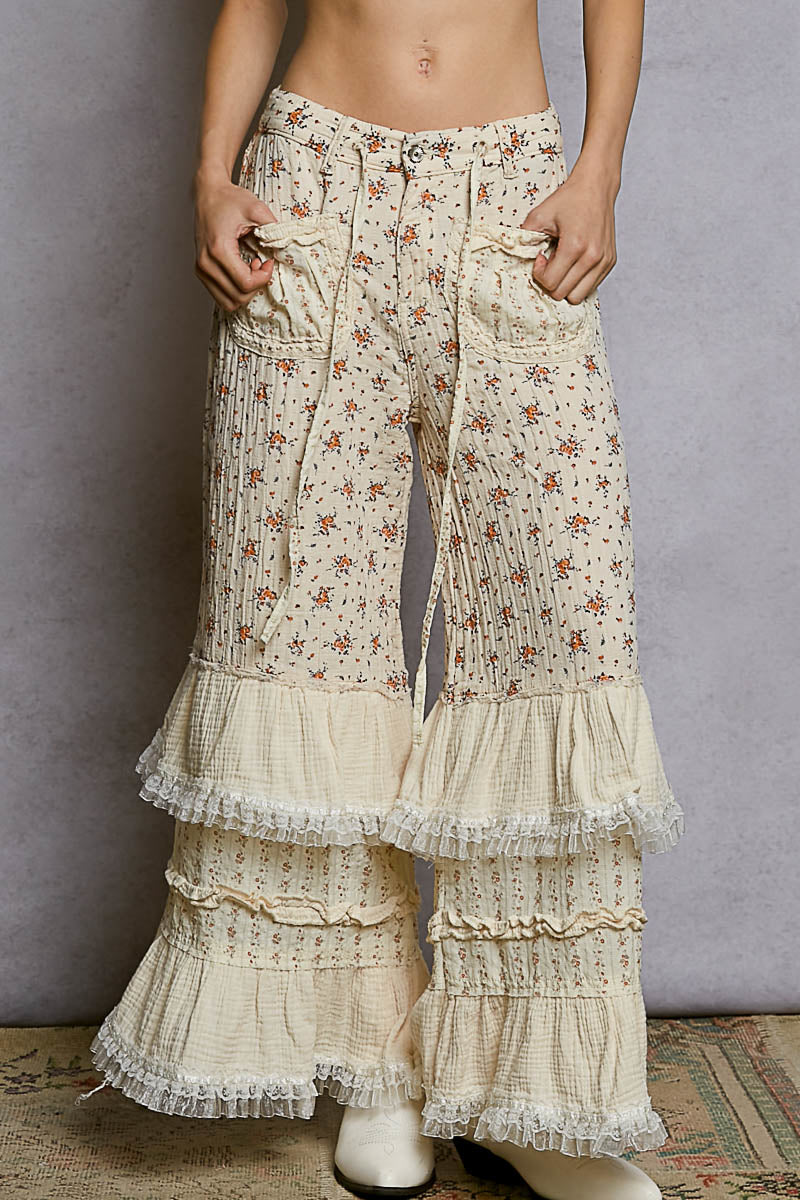 Lucia Ruffle and Gauze Floral Pants