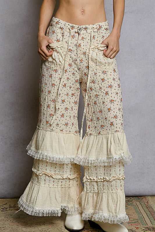 Lucia Ruffle and Gauze Floral Pants