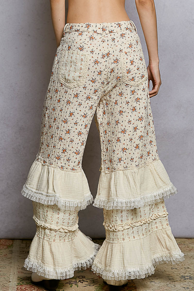 Lucia Ruffle and Gauze Floral Pants