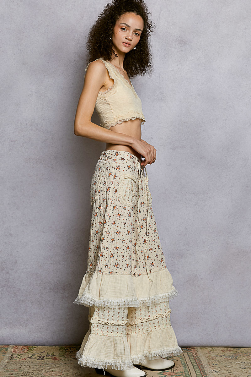 Lucia Ruffle and Gauze Floral Pants