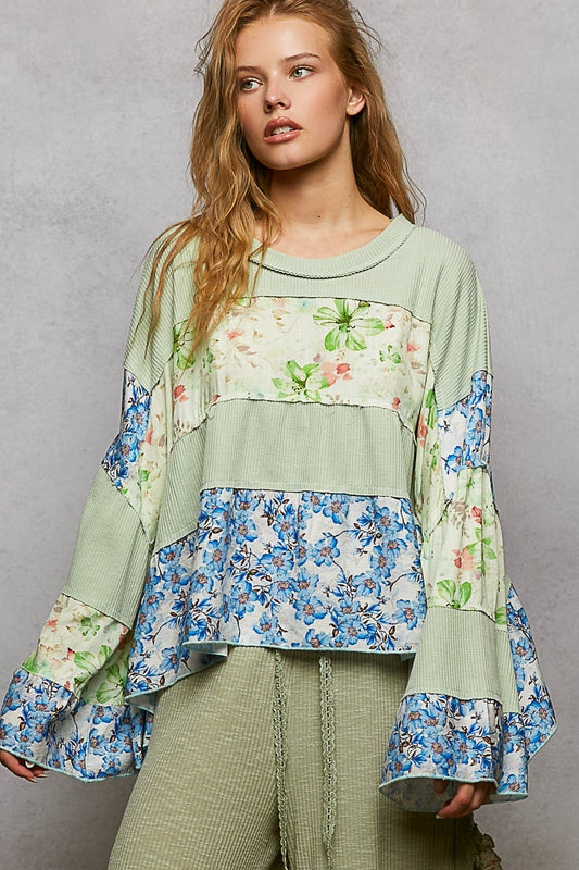 Bethany Floral Panel Top in Strawberry Pink