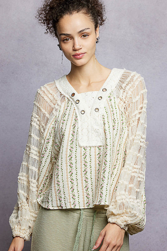 Leah Cream Floral Lace Sleeve Top