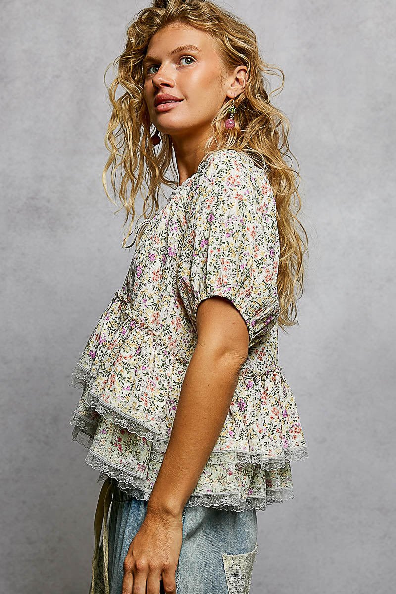 Gracie Ruffle and Lace Short Sleeve Top