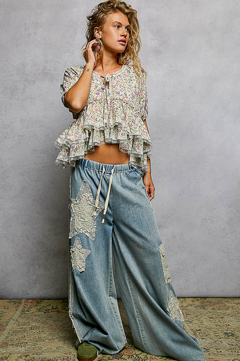 Gracie Ruffle and Lace Short Sleeve Top