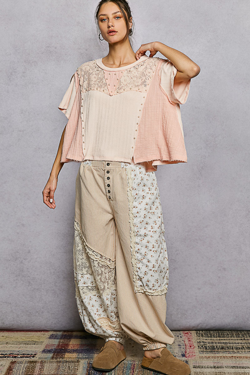 Evelyn Peach Pink top with Pearls