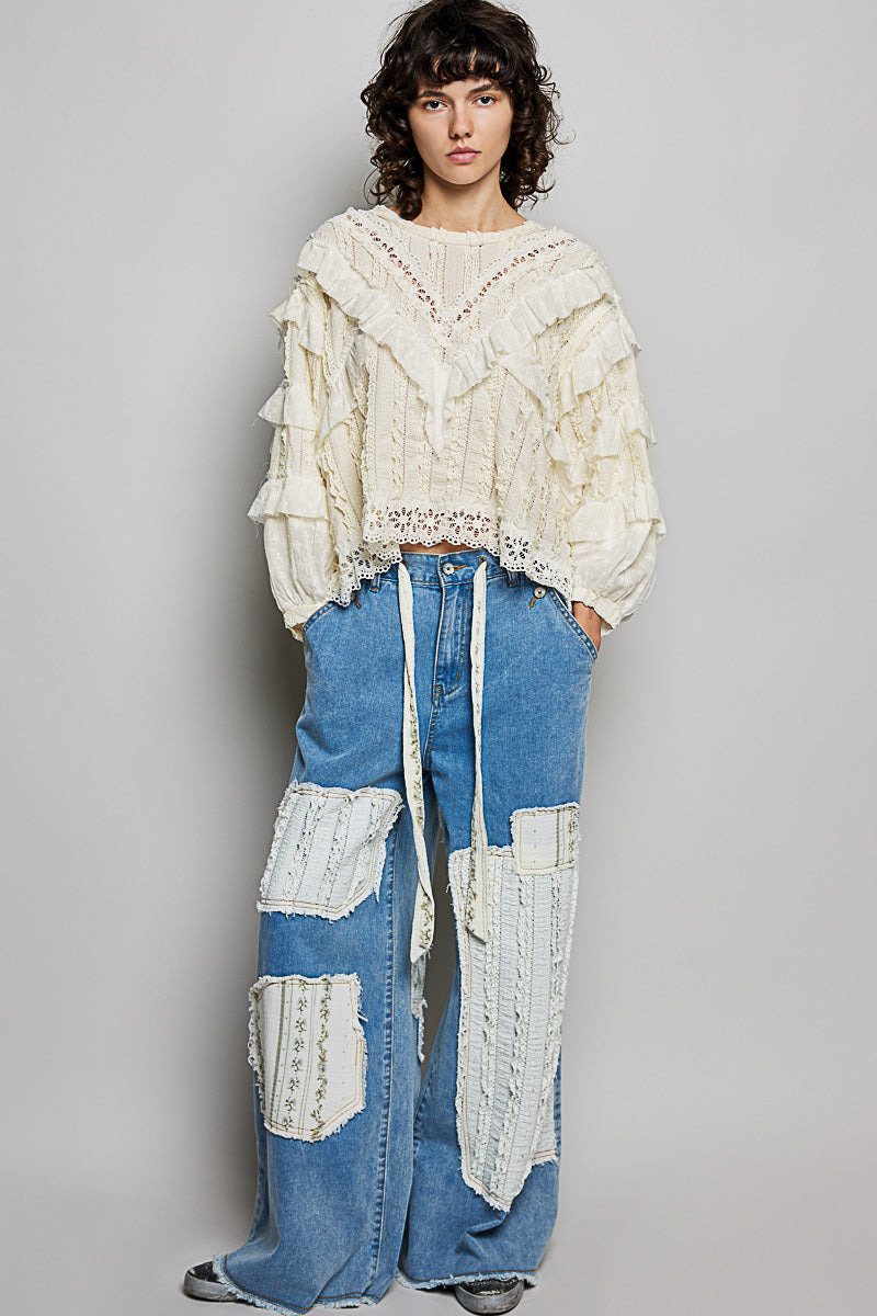 Anna Cream Lace and Gauze Top