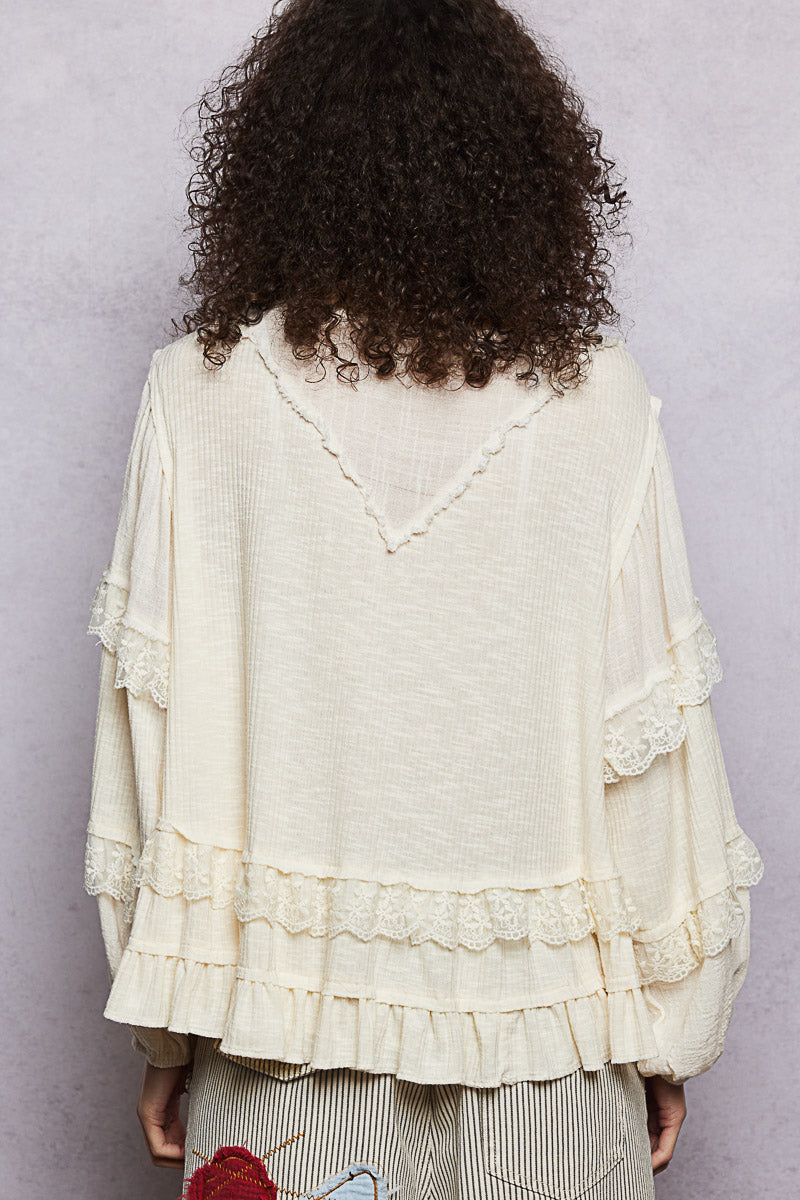 Quinn Cream Ribbed Ruffle Top-PREORDER!! Delivery approx 2 weeks!