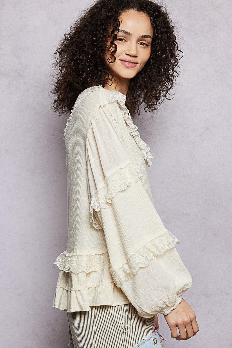 Quinn Cream Ribbed Ruffle Top-PREORDER!! Delivery approx 2 weeks!