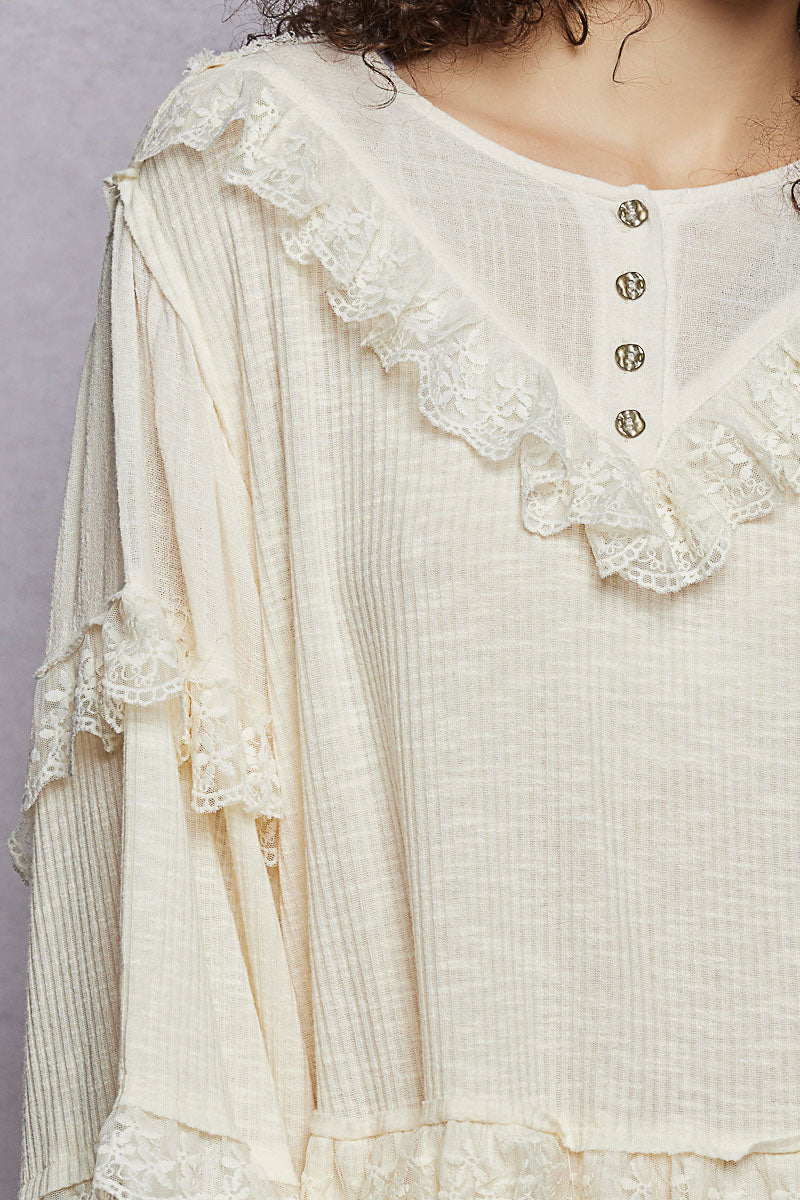 Quinn Cream Ribbed Ruffle Top-PREORDER!! Delivery approx 2 weeks!