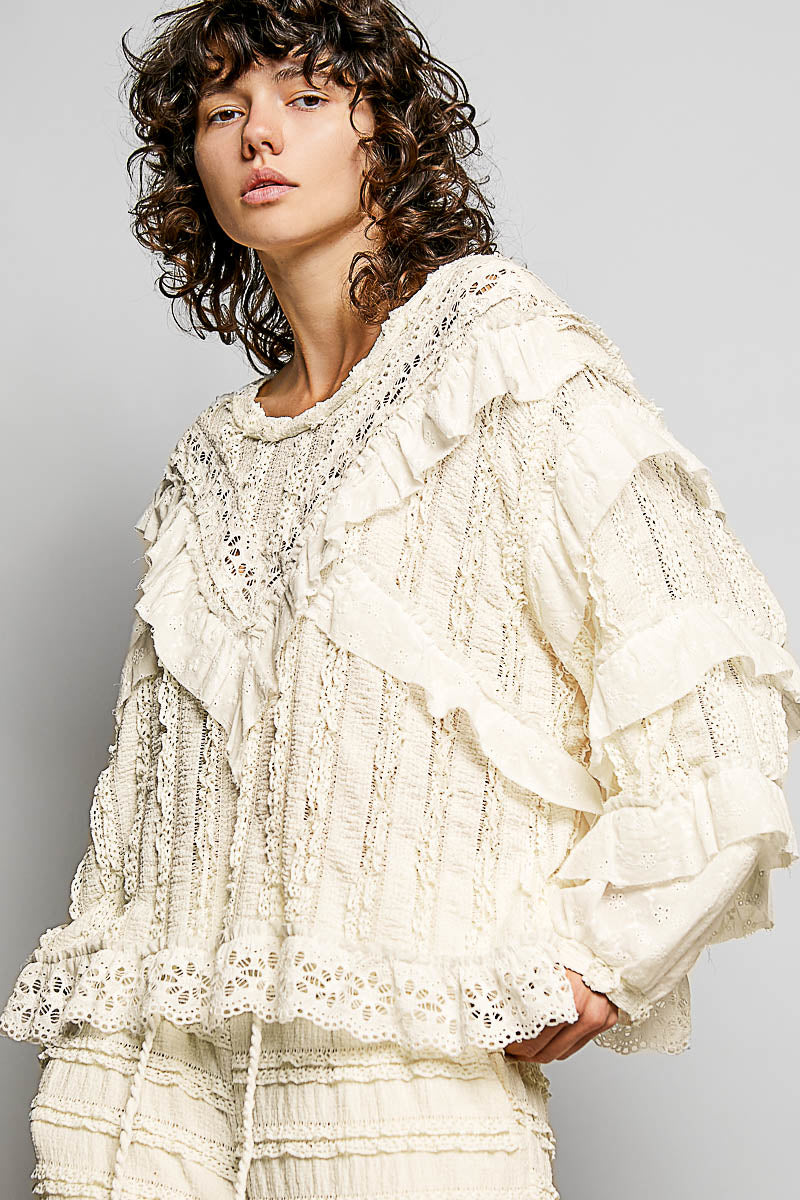 Anna Cream Lace and Gauze Top