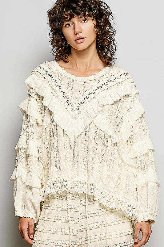 Anna Cream Lace and Gauze Top