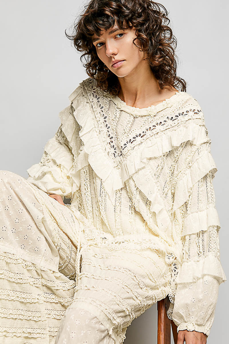 Anna Cream Lace and Gauze Top