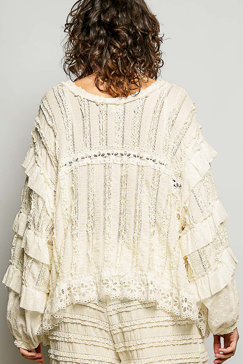 Anna Cream Lace and Gauze Top