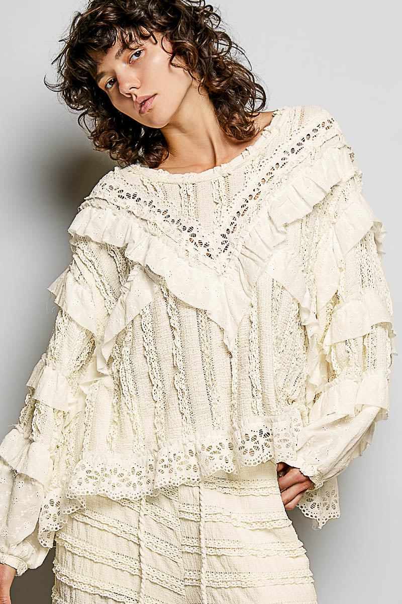 Anna Cream Lace and Gauze Top