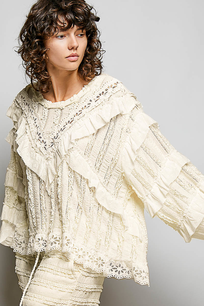 Anna Cream Lace and Gauze Top