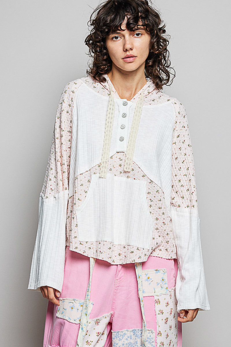 Ava Floral Hoodie in the color Blush