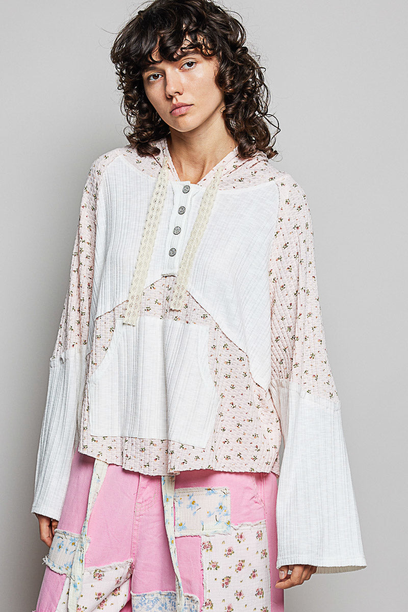 Ava Floral Hoodie in the color Blush