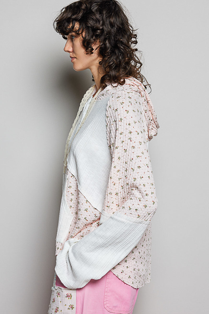 Ava Floral Hoodie in the color Blush
