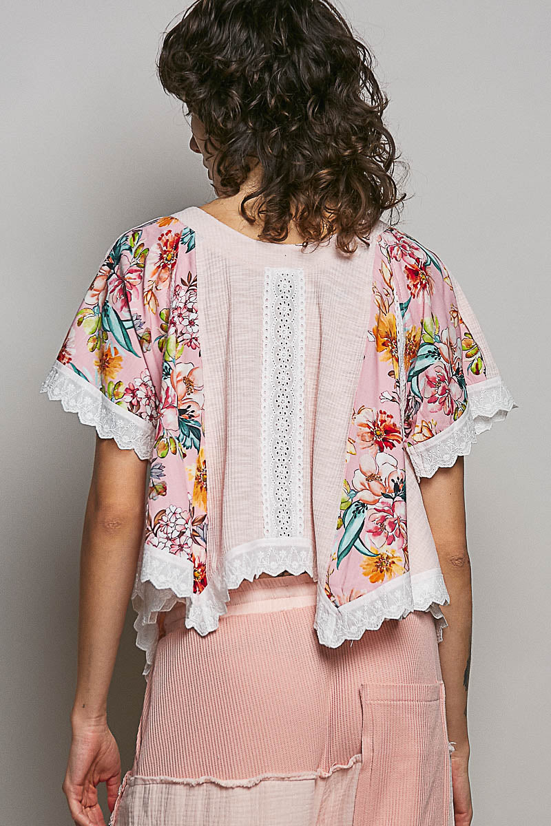 Marie Short Sleeve Eyelet Floral Top