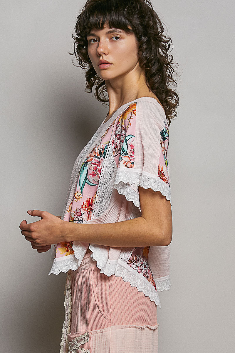 Marie Short Sleeve Eyelet Floral Top