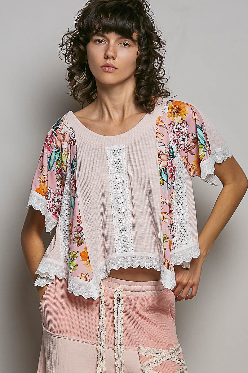 Marie Short Sleeve Eyelet Floral Top