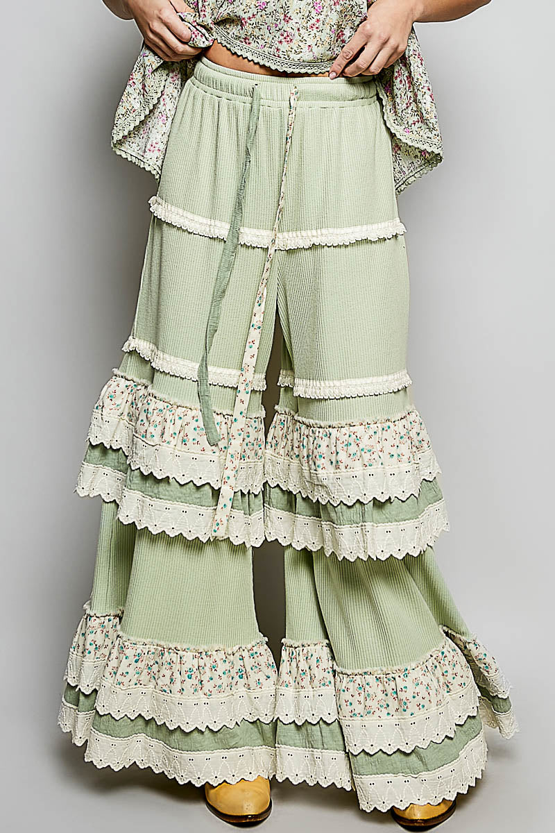 Rita Green Ruffle Pants