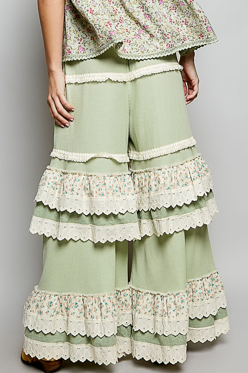 Rita Green Ruffle Pants