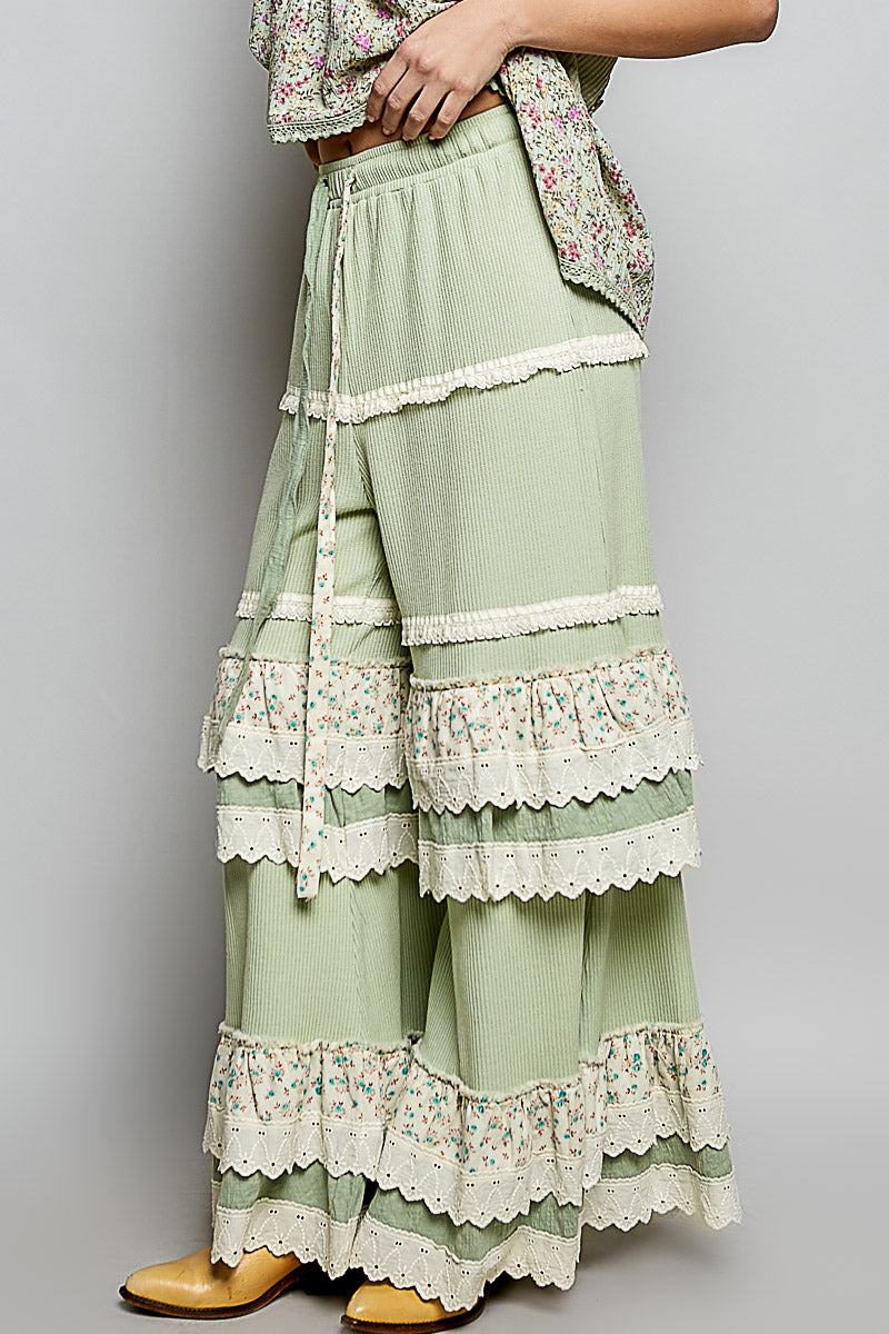 Rita Green Ruffle Pants
