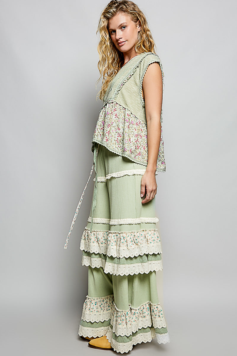Rita Green Ruffle Pants