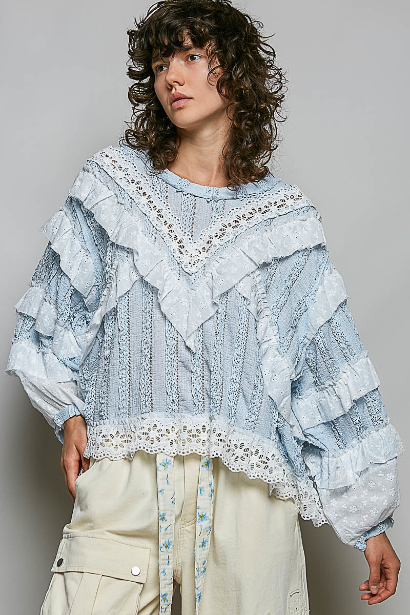 Elsa Lace and Gauze Baby Blue Top