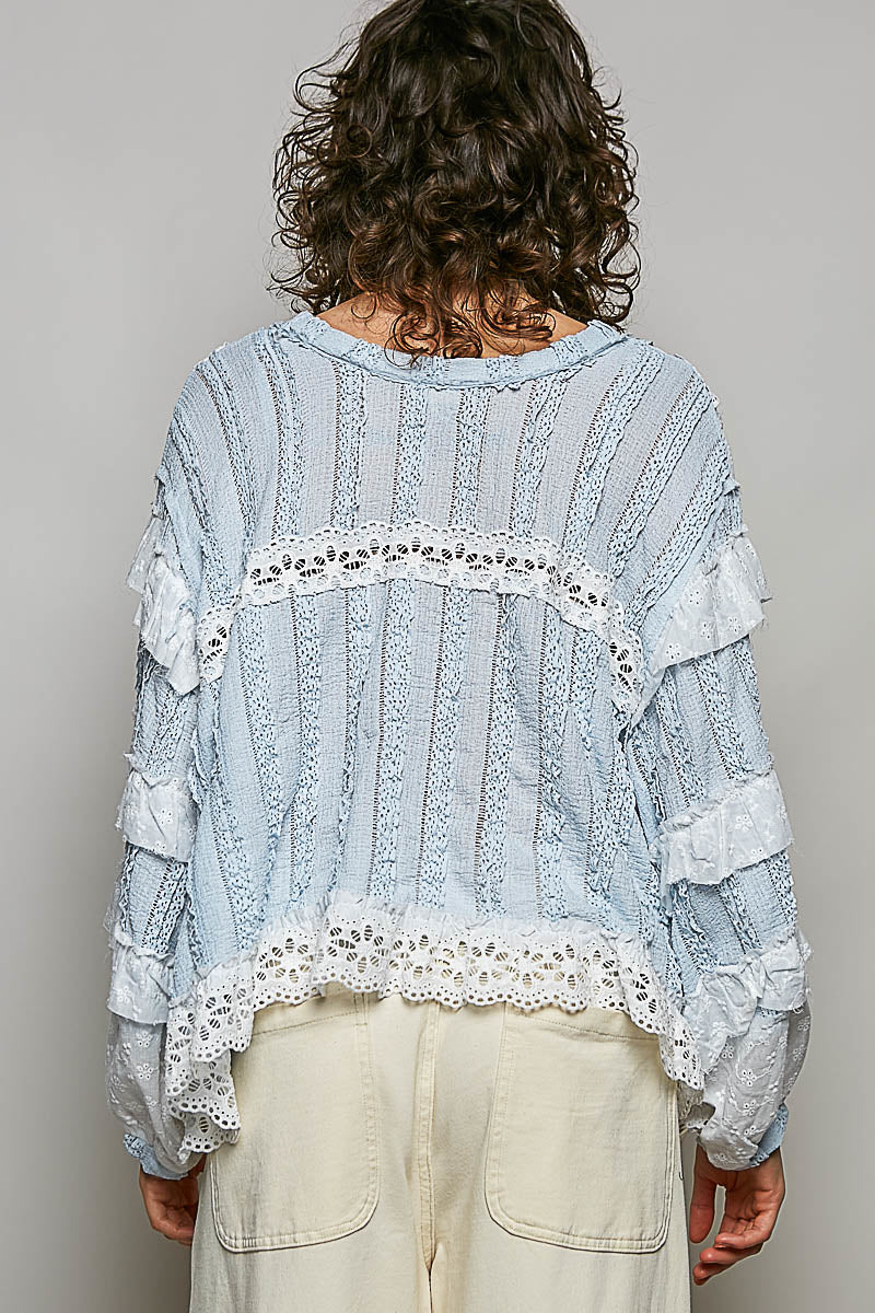 Elsa Lace and Gauze Baby Blue Top