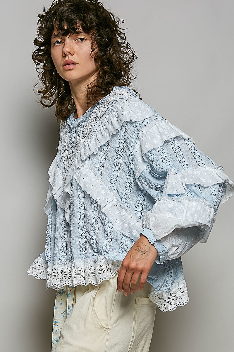Elsa Lace and Gauze Baby Blue Top