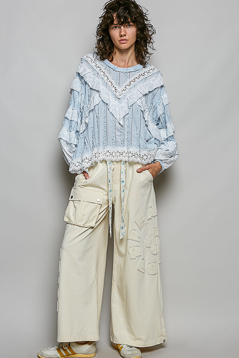 Elsa Lace and Gauze Baby Blue Top