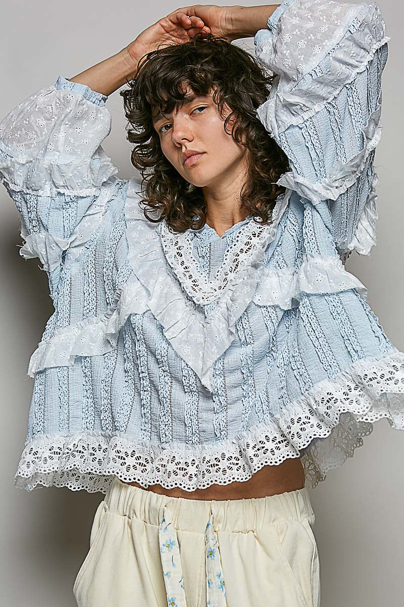 Elsa Lace and Gauze Baby Blue Top