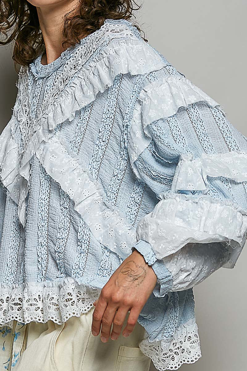 Elsa Lace and Gauze Baby Blue Top