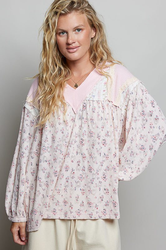Avery Blush Pink V Neck Floral Top