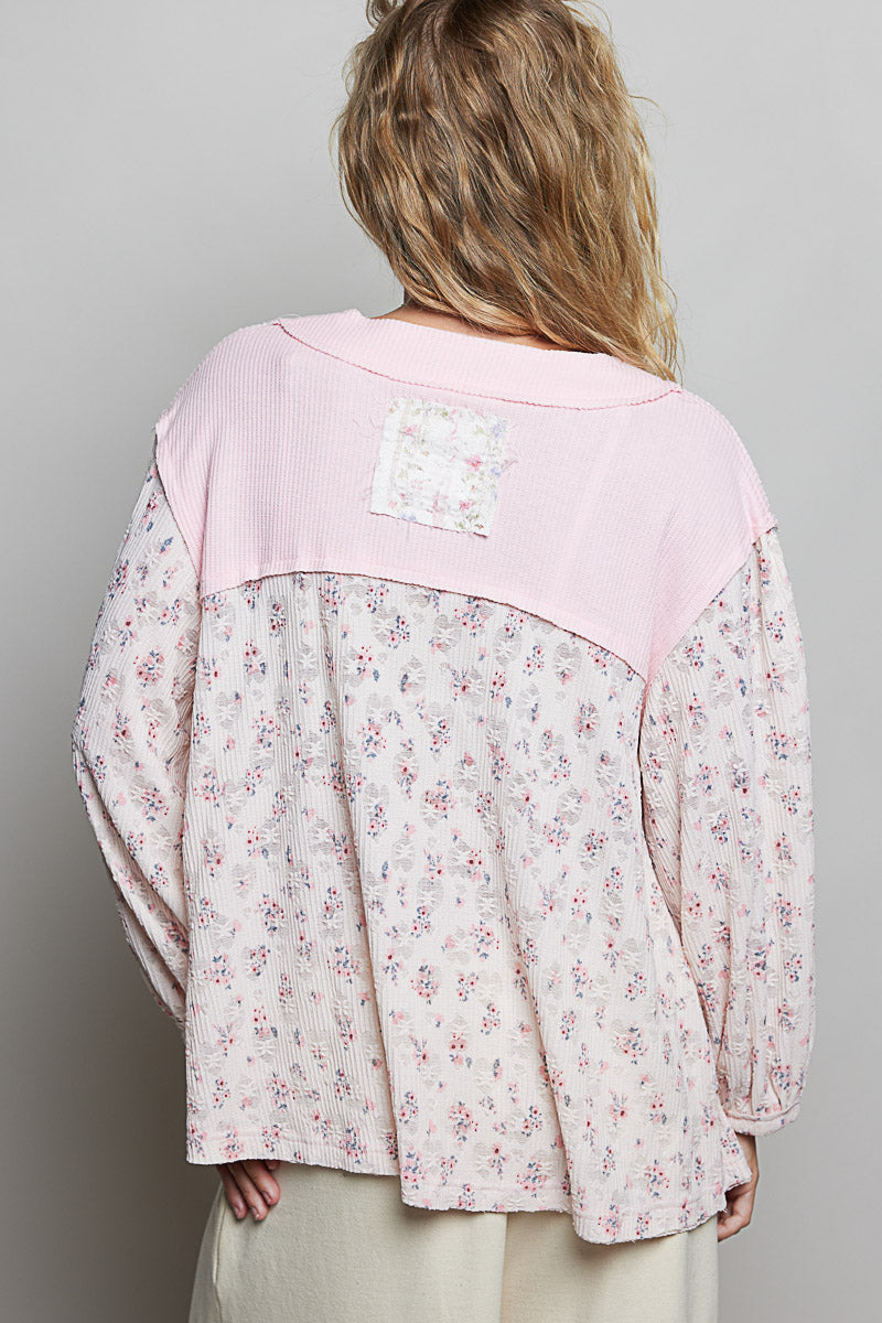 Avery Blush Pink V Neck Floral Top