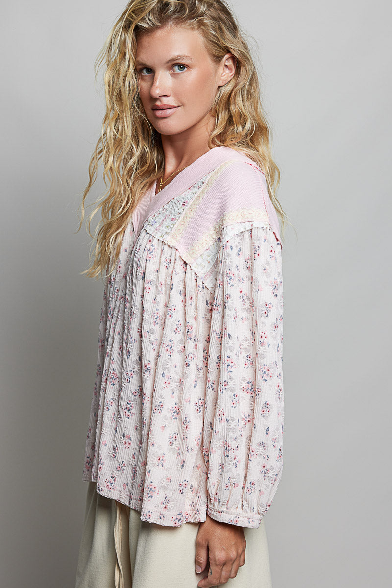 Avery Blush Pink V Neck Floral Top